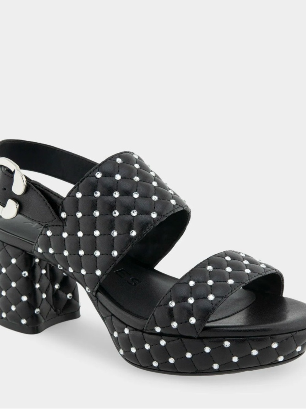 AEROSOLES Black Quilted Studded Block Heel Sandals